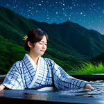 Serene Outdoor Onsen**

A woman wearing a modest, traditional yukata, relaxing in an outdoor onsen surrounded by lush green mountains and a starlit sky. Steam rises gently from the water. Perfect anatomy, correct proportions, natural pose, well-formed hands, proper finger count, safe for work, appropriate content, fully clothed, family-friendly, professional photography, high quality.

**