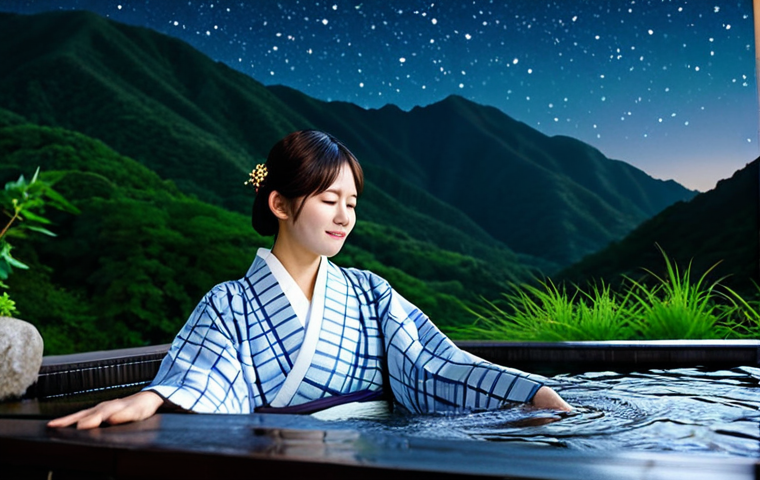 Serene Outdoor Onsen**

A woman wearing a modest, traditional yukata, relaxing in an outdoor onsen surrounded by lush green mountains and a starlit sky. Steam rises gently from the water. Perfect anatomy, correct proportions, natural pose, well-formed hands, proper finger count, safe for work, appropriate content, fully clothed, family-friendly, professional photography, high quality.

**