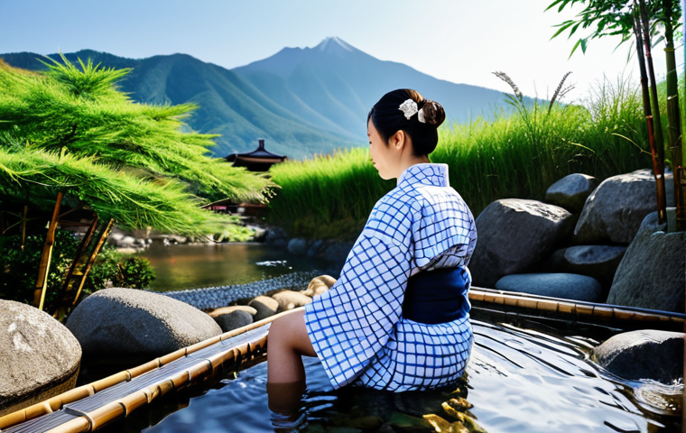 온천 건강효과 - Relaxing Onsen Experience**

"A woman enjoying a relaxing onsen experience in a traditional Japanese...